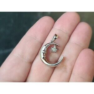 925 Sterling Silver Diamond Accents Moon And Stars Pendant Vintage